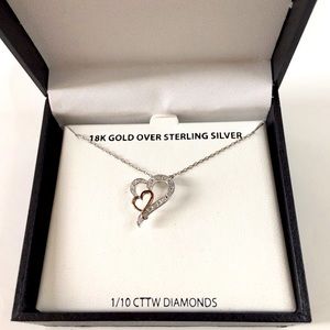 18k Gold Silver Double Heart Pendant Necklace